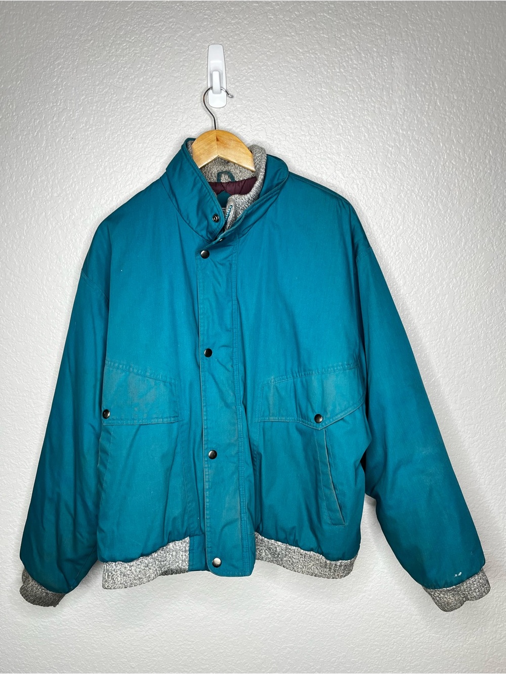 Vintage Sears The Men’s Store Teal Bomber Jacket Mens M 80s 90s Quilted Oversize